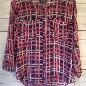 StitchFix Papermoon Hi-Lo Sheer Plaid Blouse